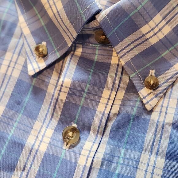 L.L. Bean Plaid Button-down Shirt, Traditional Fit Light Blue Long Sleeved Sz XL - Picture 3 of 12